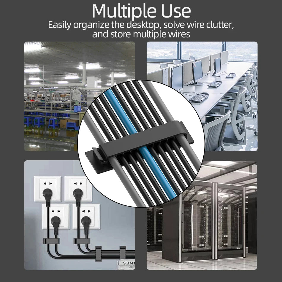 1/3/5 PCS 5/8/10 Slots Self-Adhesive Cable Organizer Clips Wire Holder for Office TV PC Ethernet Under Desk USB Cord Management
