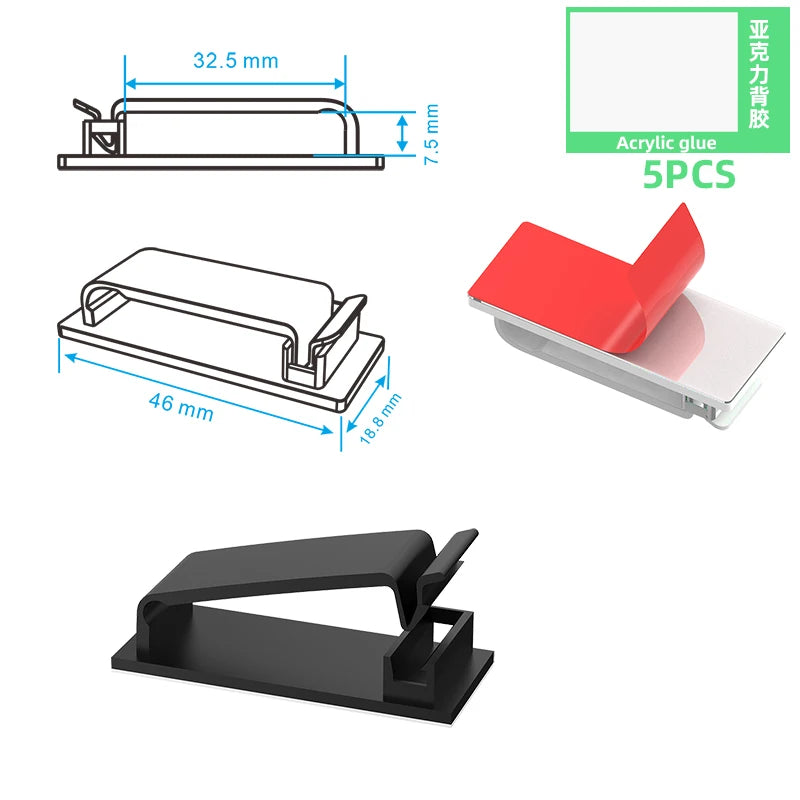 1/3/5 PCS 5/8/10 Slots Self-Adhesive Cable Organizer Clips Wire Holder for Office TV PC Ethernet Under Desk USB Cord Management
