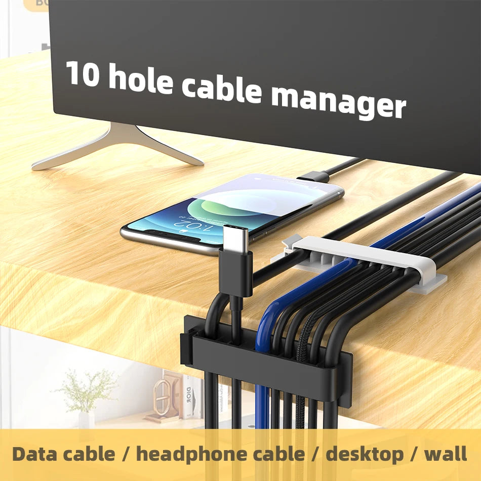1/3/5 PCS 5/8/10 Slots Self-Adhesive Cable Organizer Clips Wire Holder for Office TV PC Ethernet Under Desk USB Cord Management
