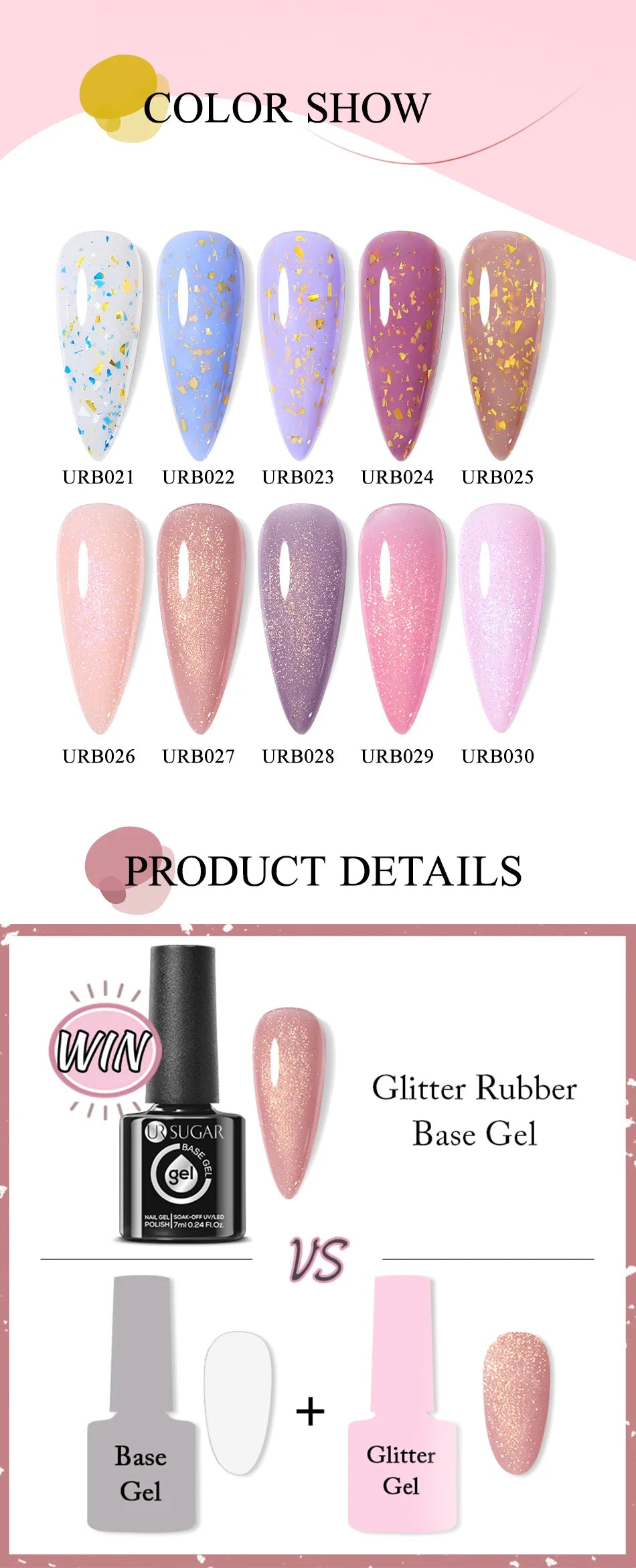 UR SUGAR Blue Color Rubber Base Gel Nail Polish Gold Glitter Base Gel Top Coat Soak Off UV LED Gel Nail Art Varnish Manicure